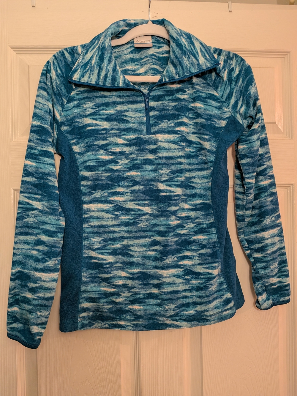 Columbia Blue Patterned Fleece Quarter Zip Pullover M